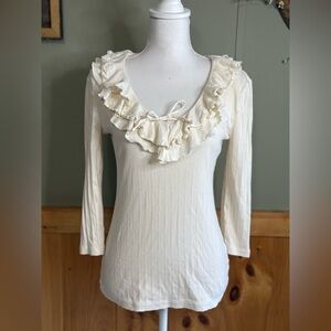 Lauren Ralph Lauren Cream Ruffled Tie Ranlallie-Long Sleeve Pullover Blouse Sz M